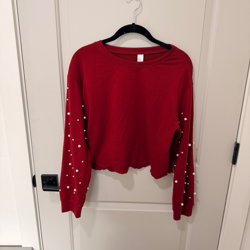 H&M Red Sweatshirt with Pearl Details